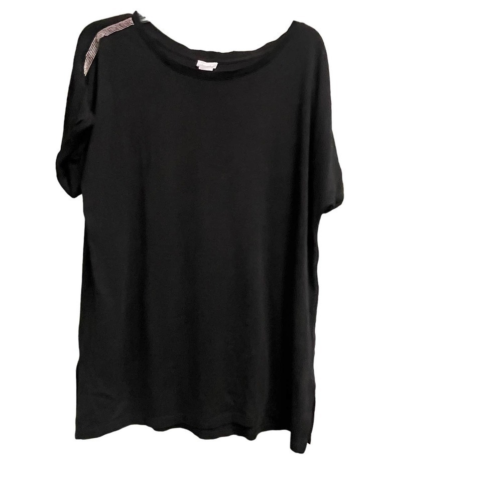 Chico's Sz L/Sz 2 Black Top with Beaded Shoulder Details